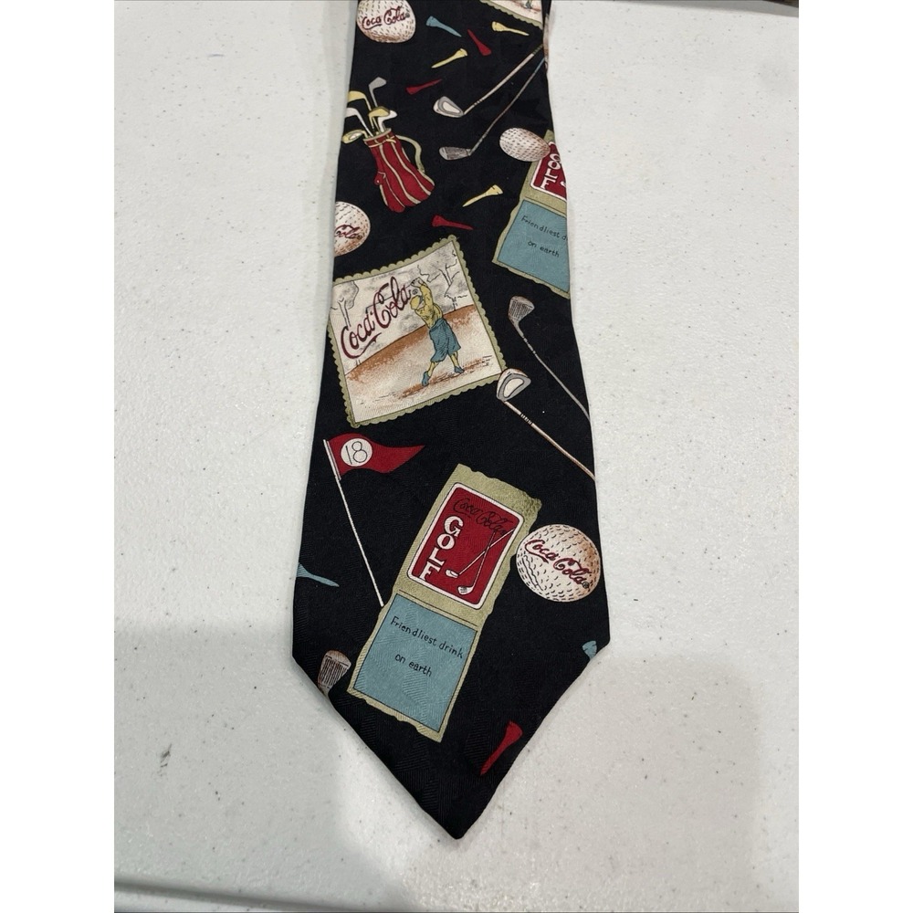 Coca Cola Men's 100% Silk Neck Tie Golf Pattern 4" USA Vintage